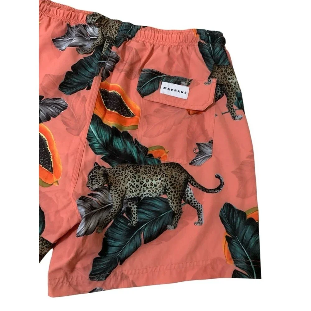 Mavrans Fruta Bomba Swim Shorts XXL Men's Pink Panther & Papaya Print Beach Surf